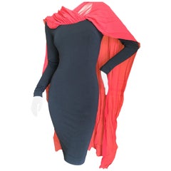 Dolce & Gabbana Vintage Little Black Dress with Attached Red Chiffon Cape 11