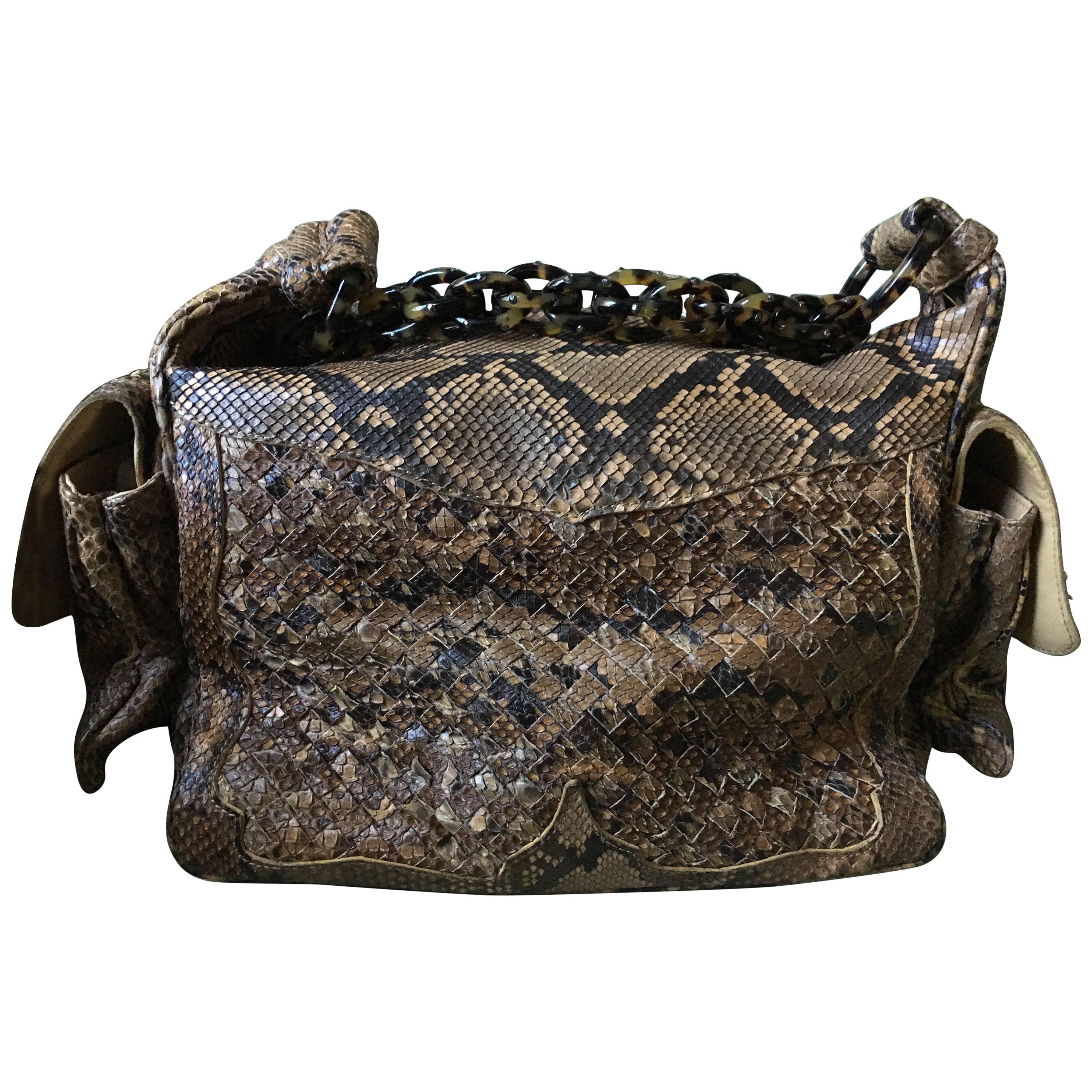 Bottega Veneta Python Crocker Bag with Tortoise Chain  For Sale