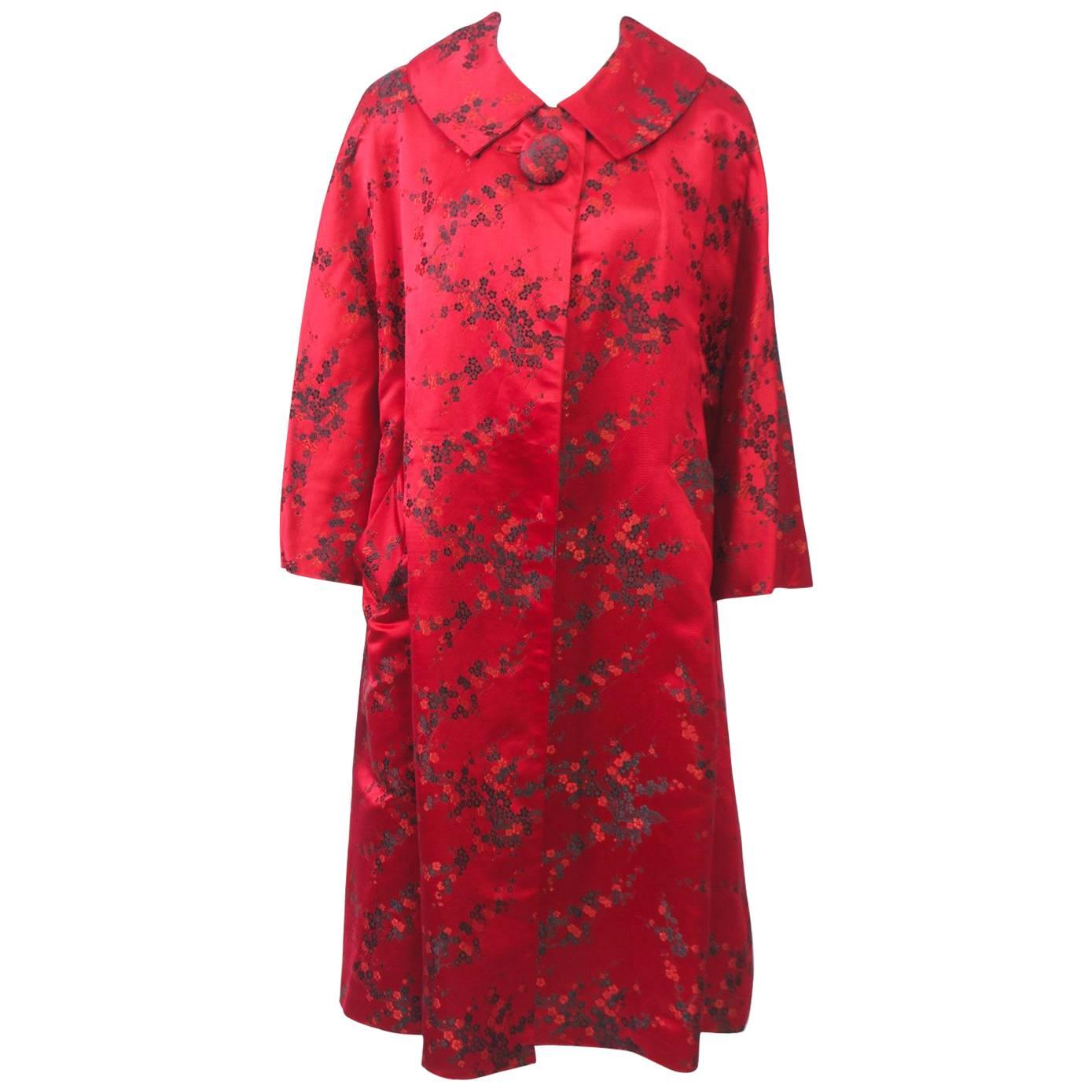 Red Brocade Hong Kong Coat For Sale