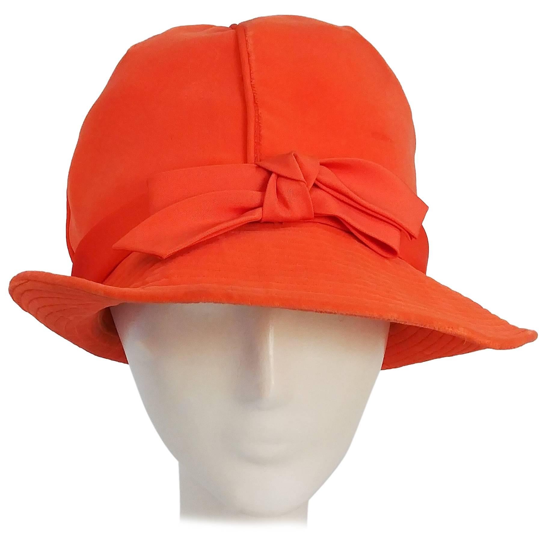 1960s Orange Mod Velvet Cloche Hat