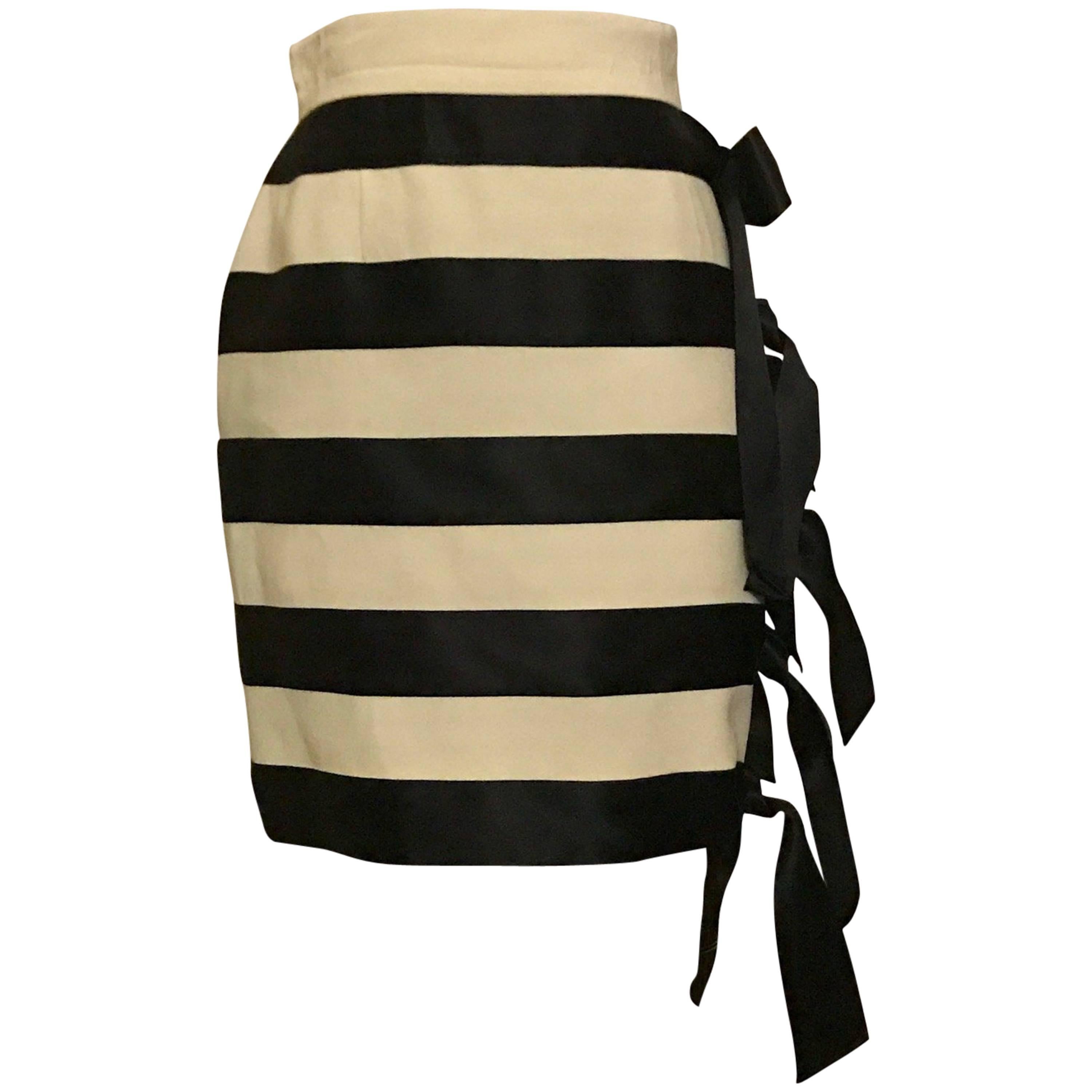 Moschino Couture Black and White Ribbon Stripe Pencil Skirt, 1990s 