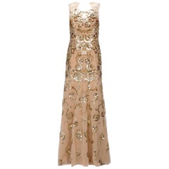 New ZUHAIR MURAD Nude Gold Embellished Dress Gown size 44 