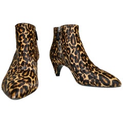 Pointed Toe Prada Leopard Print Fur Boots or Booties in Size 38 W/ Kitten Heels