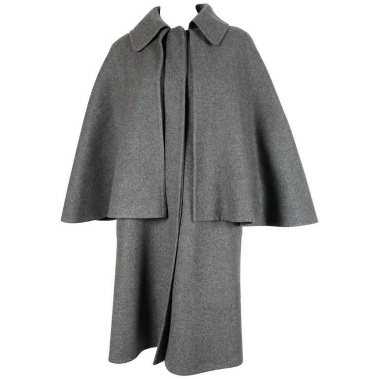 HERMES charcoal grey double faced cashmere cape coat - new