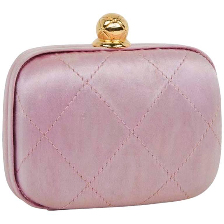 CHANEL Minaudière in Pale Pink Quilted Silk Satin For Sale