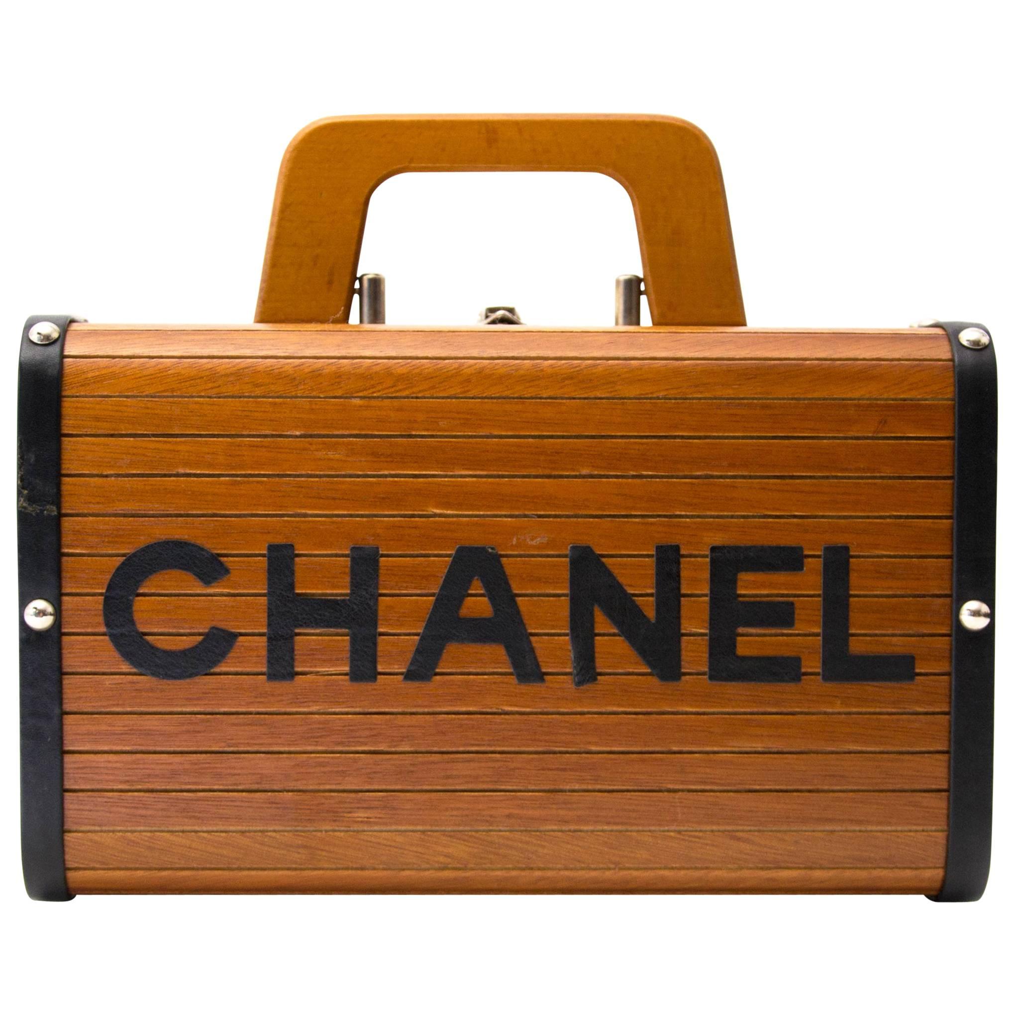 Chanel Limited Wooden Leather Trunk Case Handbag