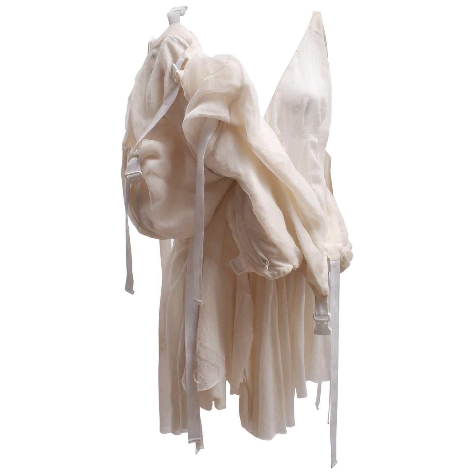 Meadham Kirchoff Cream Silk Parachute Runway Dress S/S 10 For Sale