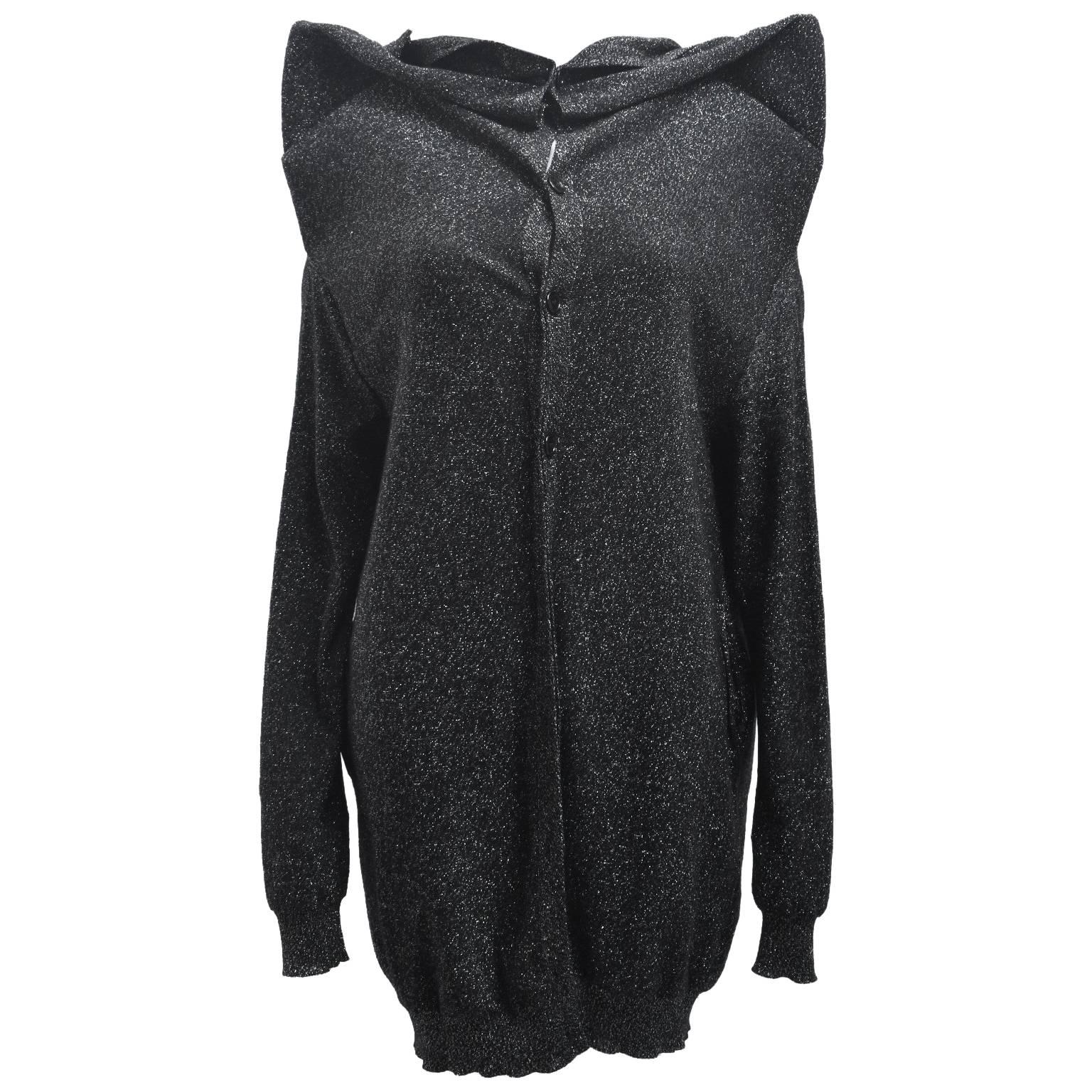 Maison Martin Margiela Black and Silver Glitter Knit with Exaggerated Shoulders For Sale