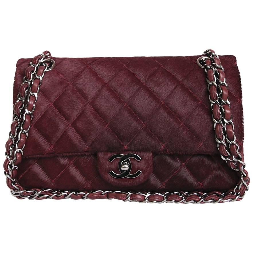 CHANEL 'Timeless' Flap Bag in Burgundy Foal Leather