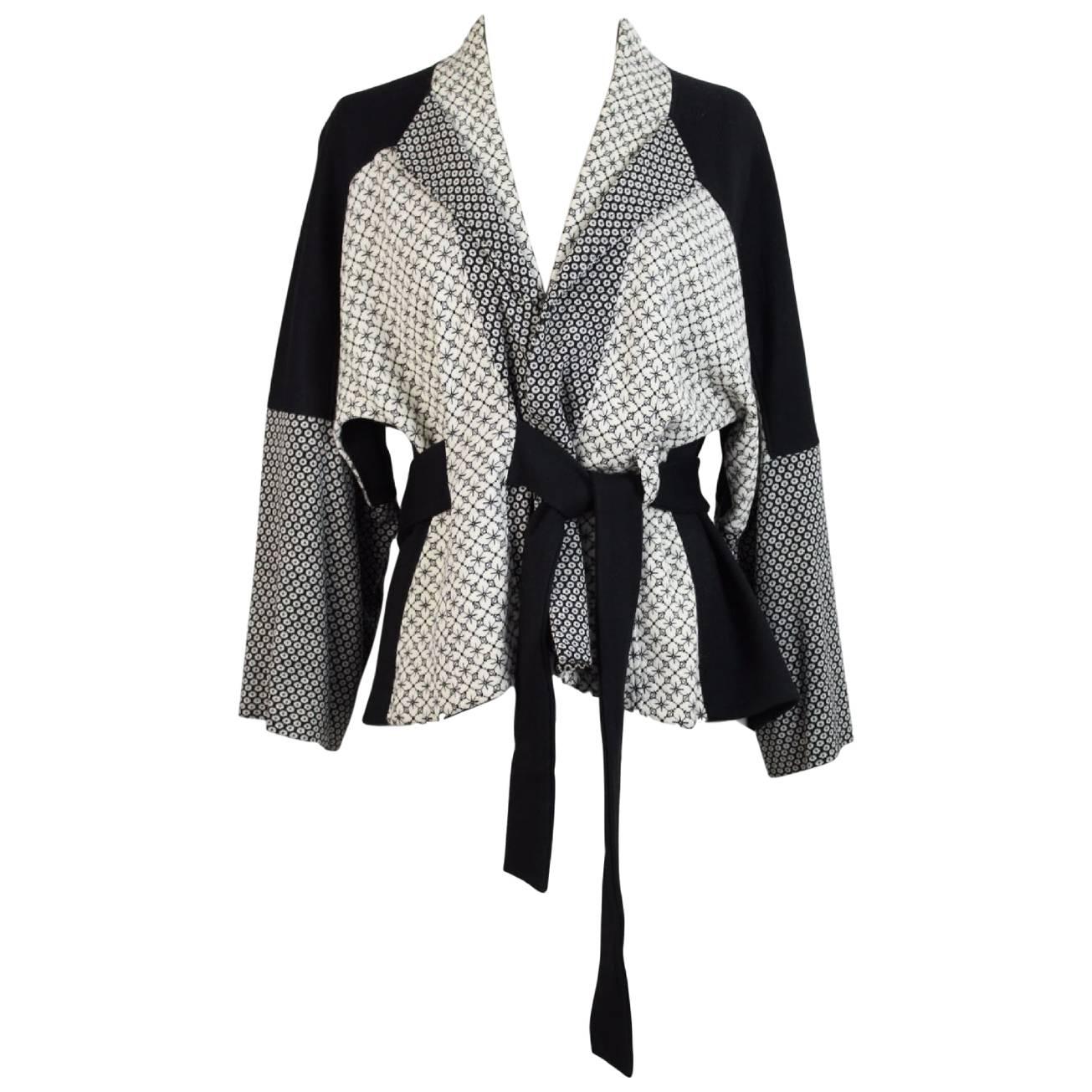Kenzo black white wool sweater jacket kimono women’s size M made italy 1990s