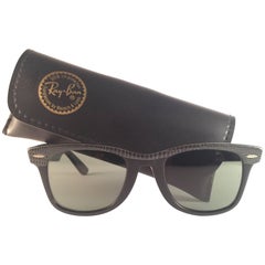 Retro New Ray Ban The Wayfarer Leather B&L G15 Grey Lenses USA 80's Sunglasses