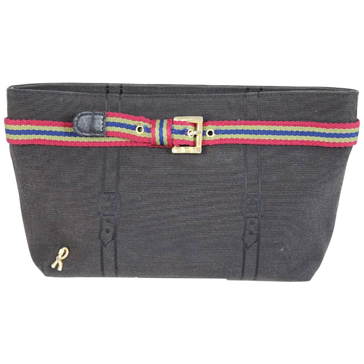 Roberta di Camerino black cotton pochette handbag 1980s italy vintage clutche For Sale