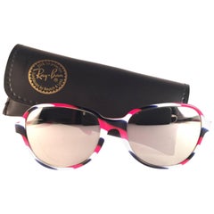 New Vintage Ray Ban B&L Shelby White Red & Blue Mirror Lenses Sunglasses USA