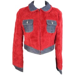 Dolce e Gabbana wool cotton red fur jeans jacket bolero women’s 1980s size 44 it