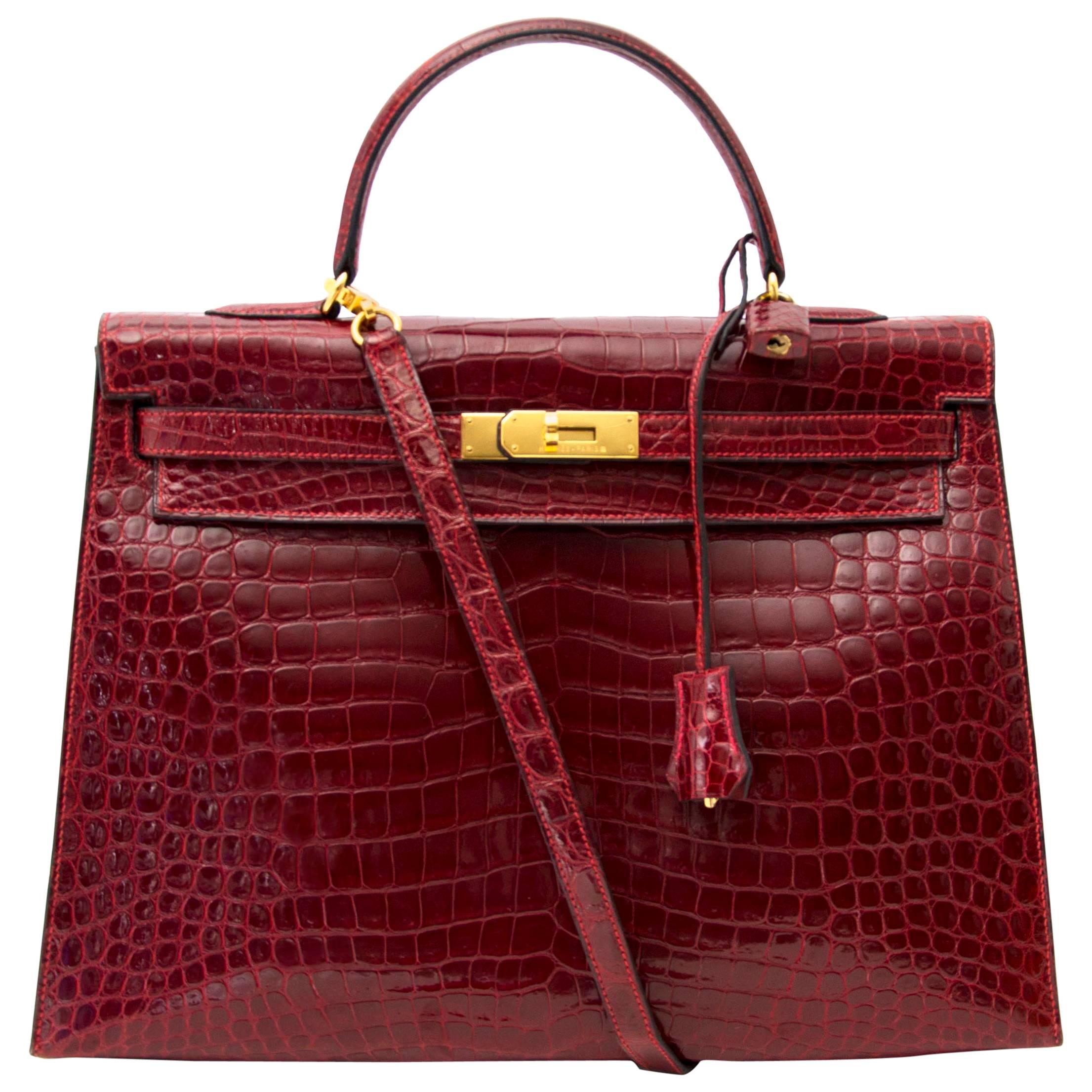 Rare Hermes Kelly 35 Rouge H Alligator GHW