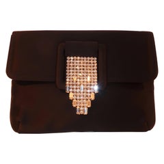 Art Deco 1950's Morris Moskowitz Black Satin & Rhinestone Clutch Handbag