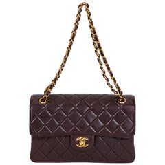 Chanel Vintage Braun Doppelseitige gesteppte Lederklappe Tasche