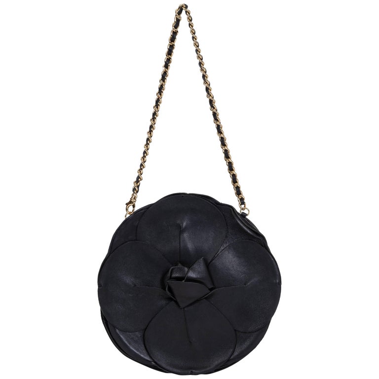 Chanel Black Leather Camellia Flower Bag at 1stDibs