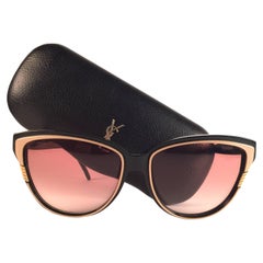 Vintage YSL Yves Saint Laurent Black & Beige Sunglasses 1980 Made in France