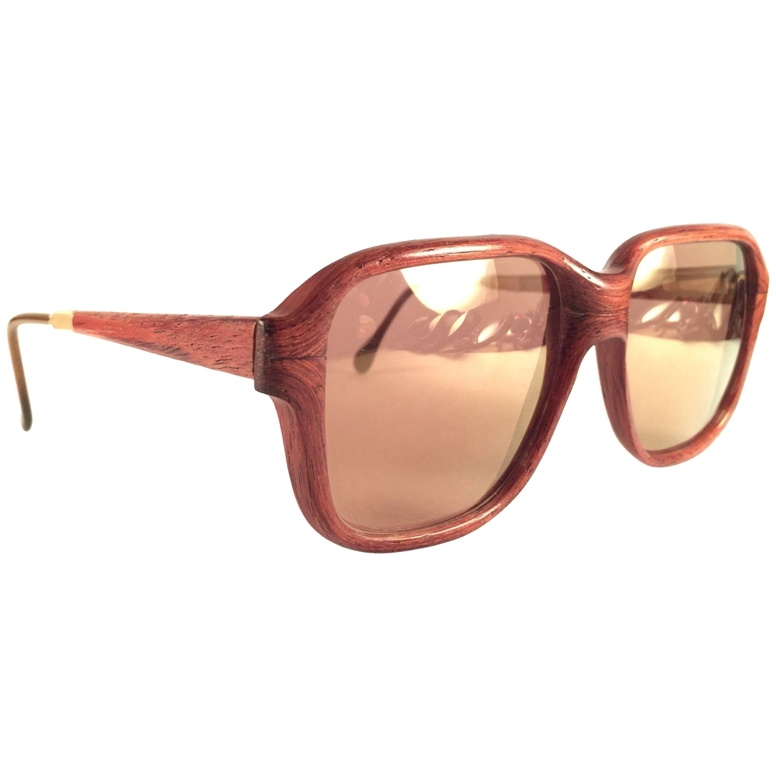 New Vintage Woodlook Genuine Wood Sunglasses 1980's Made In France en vente
