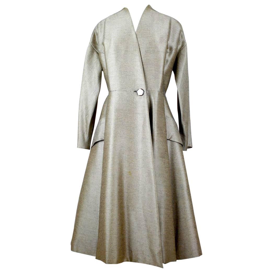 Elégance Parisienne Taupe Wool Princess Coat, Early 1950s 