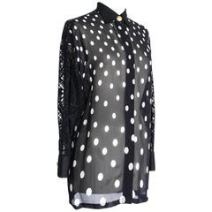 Gianni Versace Couture Top Black and White Polka Dot Lace Back  38 / 4