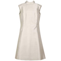 Uli Richter Cream Raw Silk Shift Dress With Beaded Button Detailing, 1960s