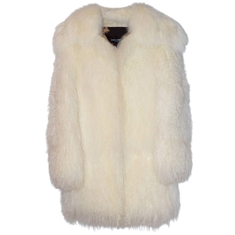 Dolce and Gabbana Cream Curly Lamb and Fox Fur Coat Sz IT40 For Sale at ...