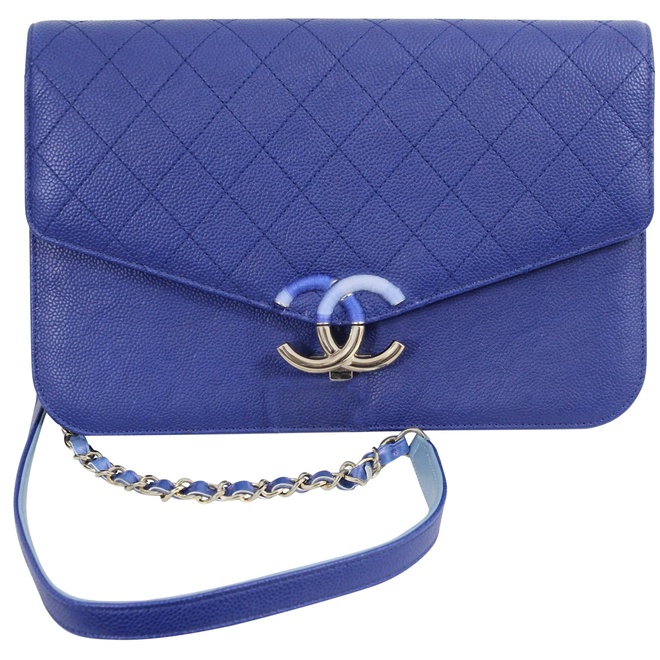 Chanel 2018  Blue grained Caviar leather Shoulder Bag