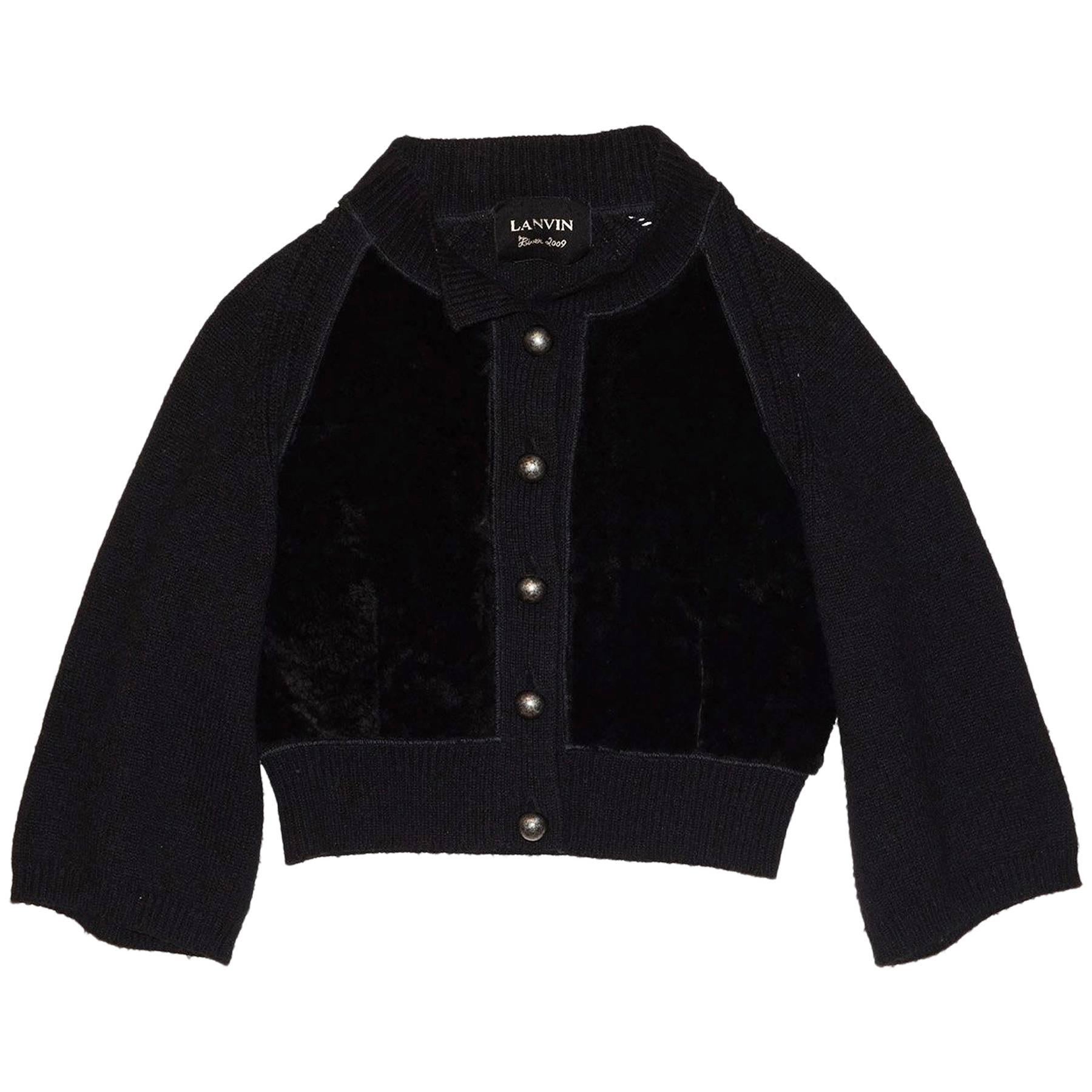 Lanvin Black Wool & Shearling Sweater Sz IT40
