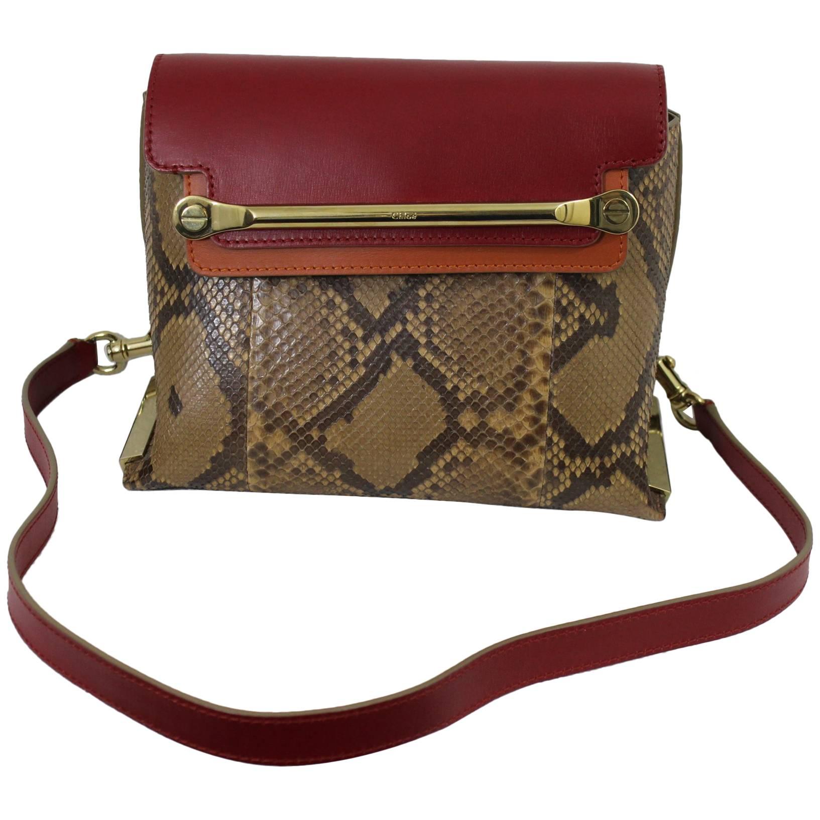 Chloe Clare Shoulder Bag in Leather and Snake For Sale