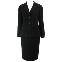 Chanel Black Wool Boucle Jacket and Skirt Suit