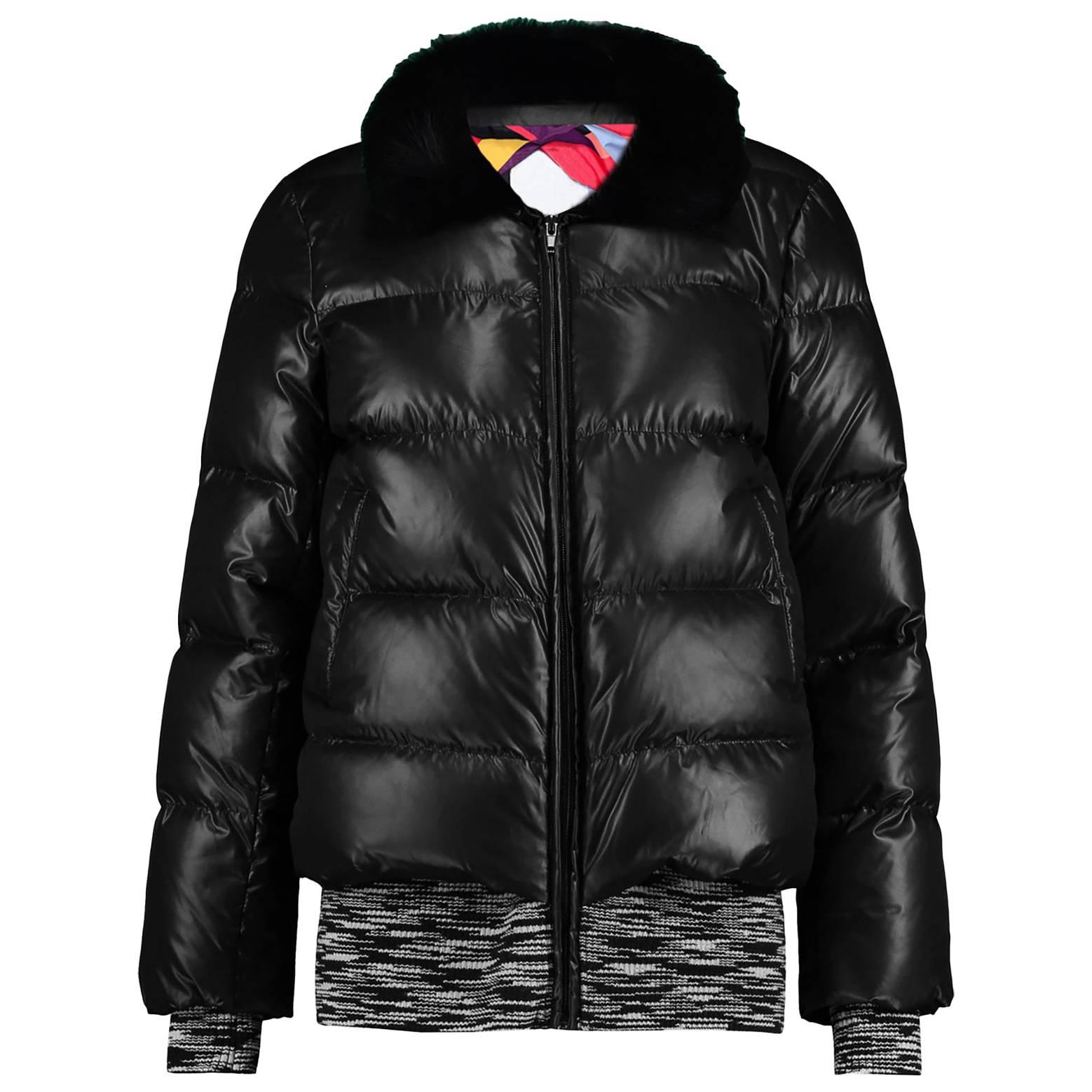 M Missoni Black Puffer Jacket with Fur Collar Sz IT46
