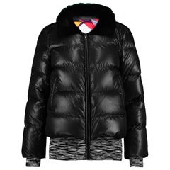 M Missoni Black Puffer Jacket with Fur Collar Sz IT46