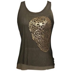 Alexander McQueen Gold Sequin Skull on Black Mesh Top 3