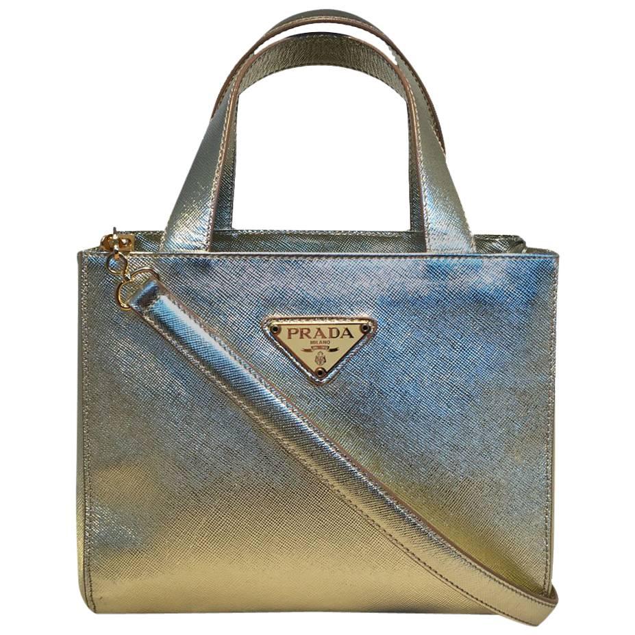 Prada Gold Sharkskin Leather Small Handbag 