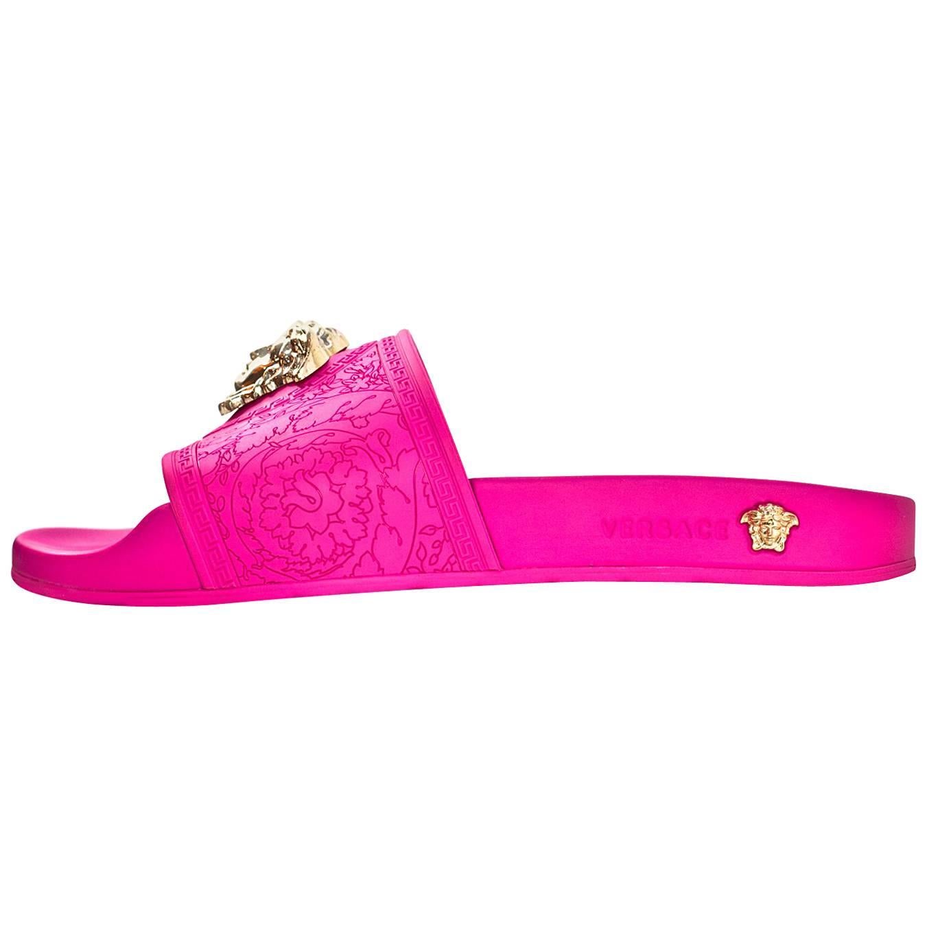 Versace Hot Pink Medusa Slide Sandals Sz 39 with Box