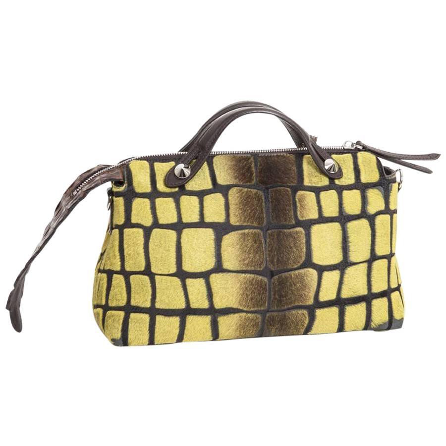 FENDI Bag in Yellow Foal Leather and Brown Crocodile Leather
