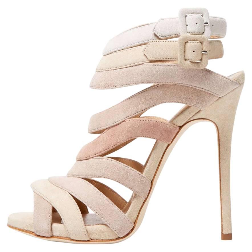 Giuseppe Zanotti New Sold Out Multi Nude Suede Cage Evening Sandals Heels in Box