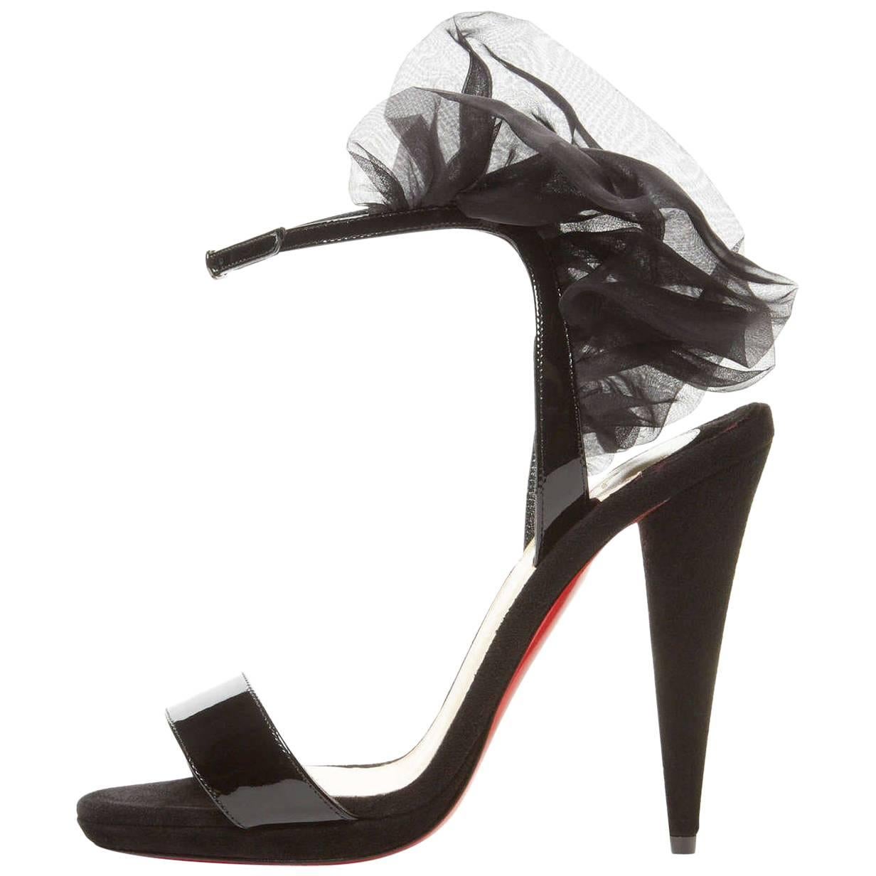 Christian Louboutin New Sold Out Black Patent Evening Sandals Heels in Box