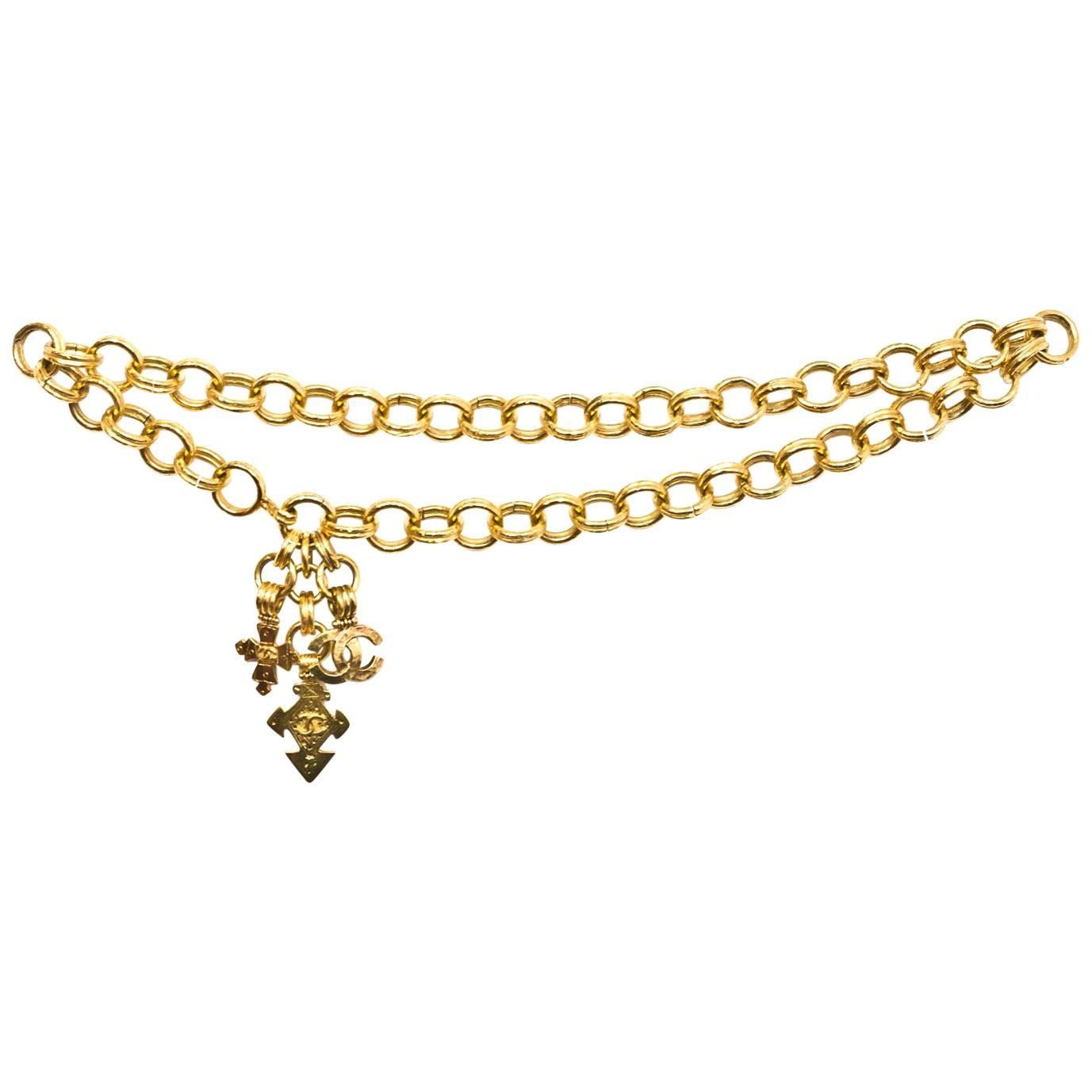 Chanel Vintage '90s Gold Charm Chainlink Belt/Necklace Sz S