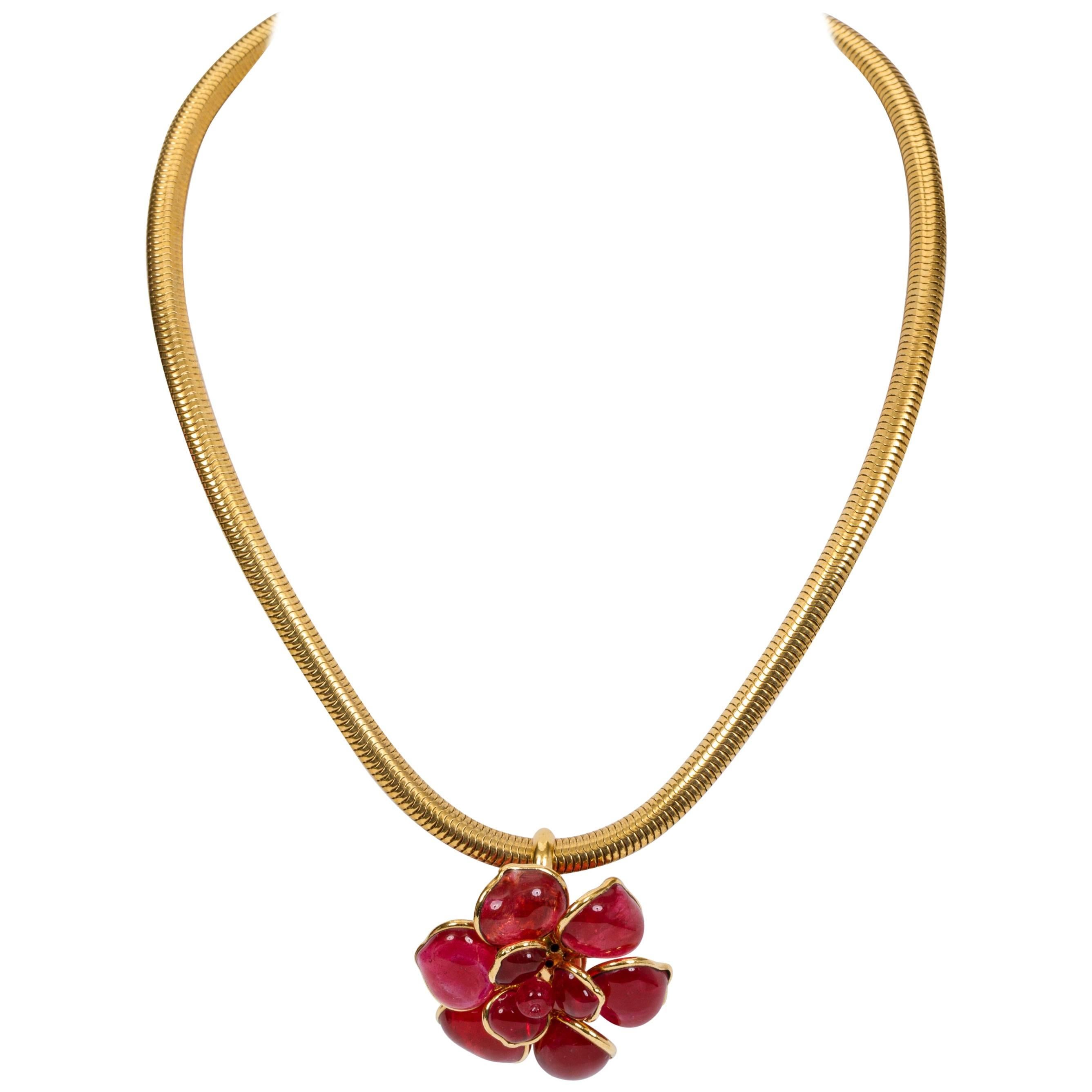 Chanel Berry Gripoix Camellia Choker Necklace