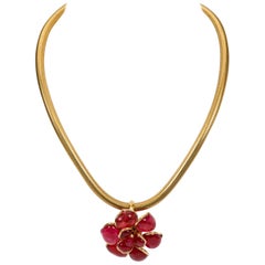 Retro Chanel Berry Gripoix Camellia Choker Necklace