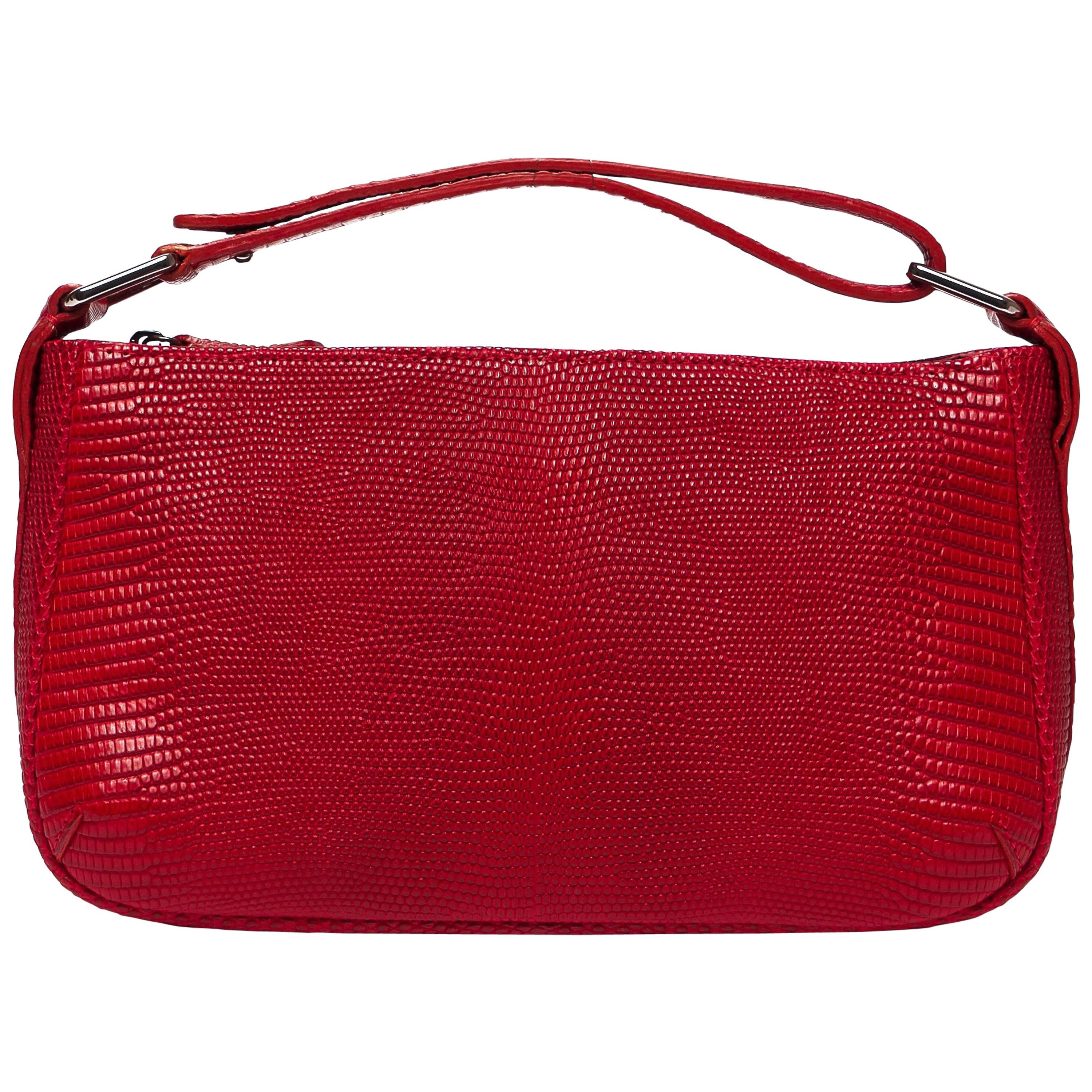 Lynn Baguette Red Lizard Leather Handbag For Sale