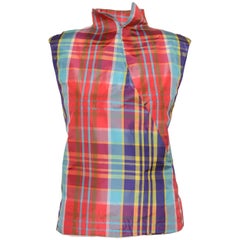 Vintage 1990s GIANFRANCO FERRE' Tartan and White Taffeta Minimal Vest