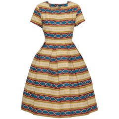 Vintage 1950s Italian Couture Tapestry Print Cotton Dress