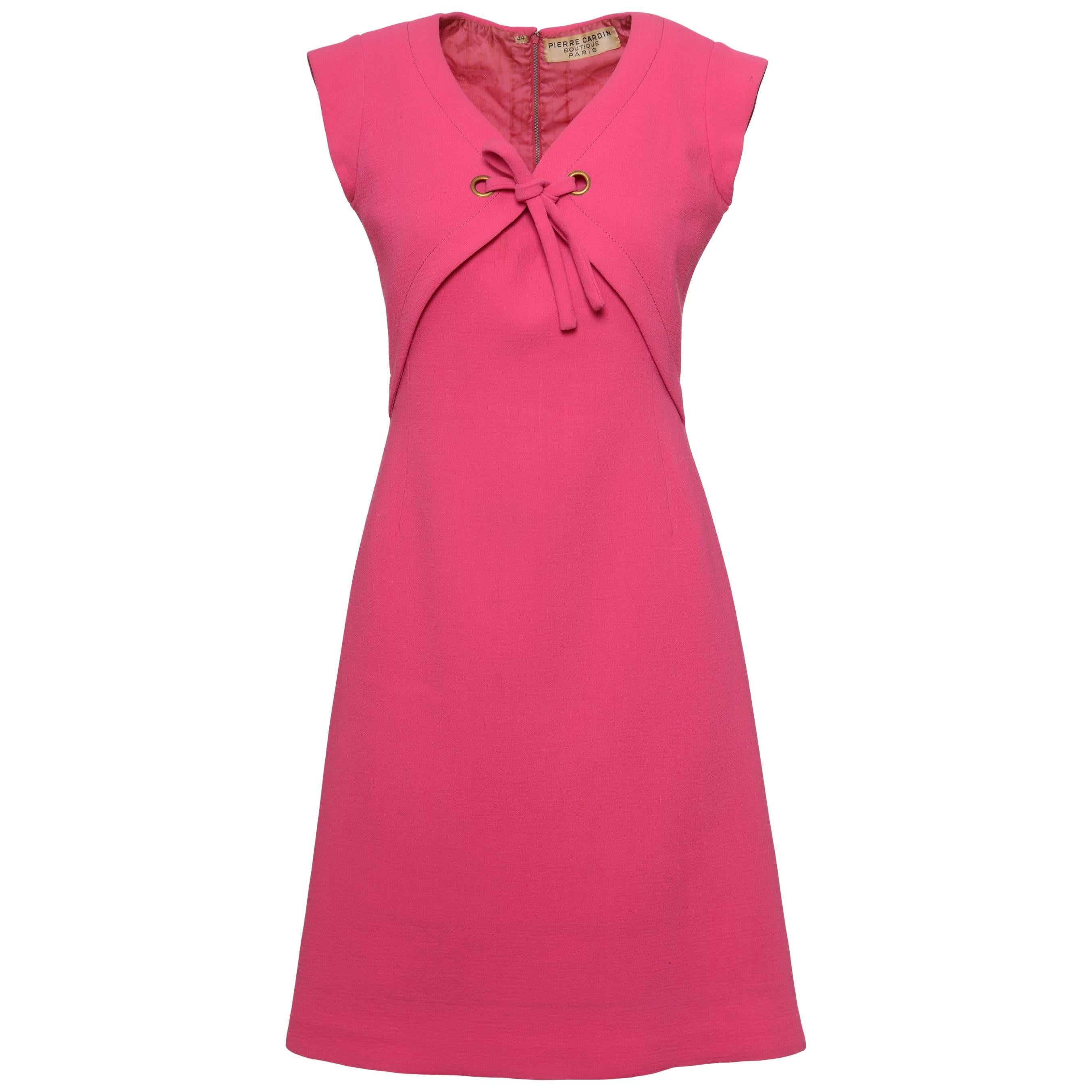1960s PIERRE CARDIN Boutique Shocking Pink Mod Dress For Sale