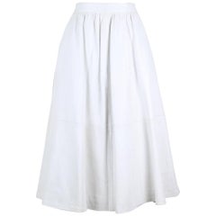 1980s Off-White Smooth Leather Flared Midi Skirt