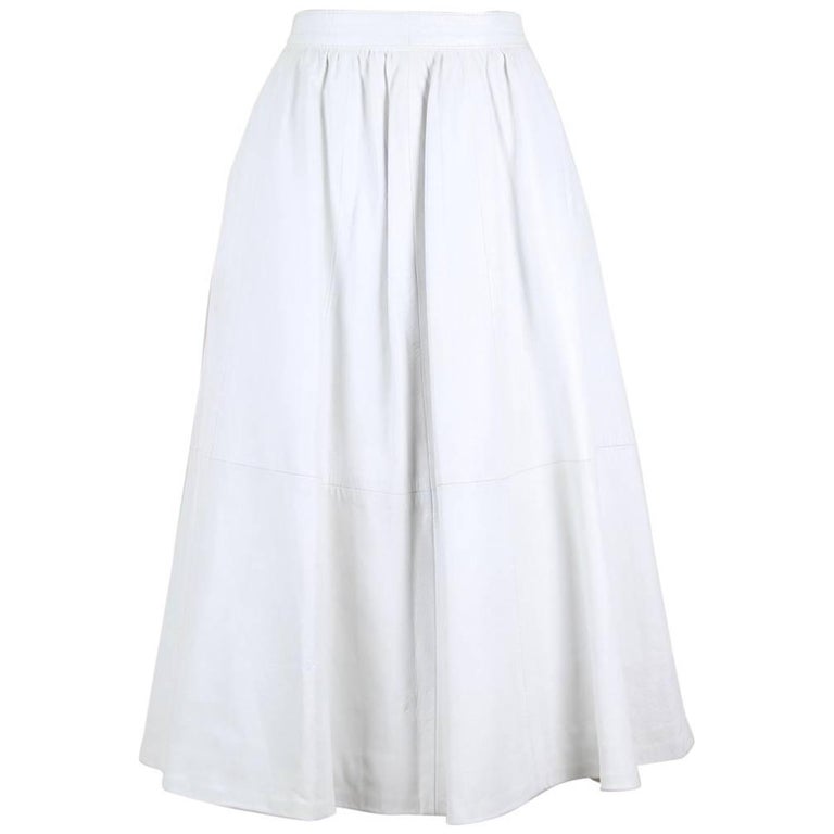 1980s Off-White Smooth Leather Flared Midi Skirt at 1stDibs