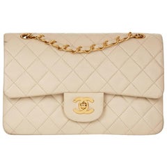 1990s Chanel Ivory Quilted Lambskin Vintage Small Classic Double Flap Bag